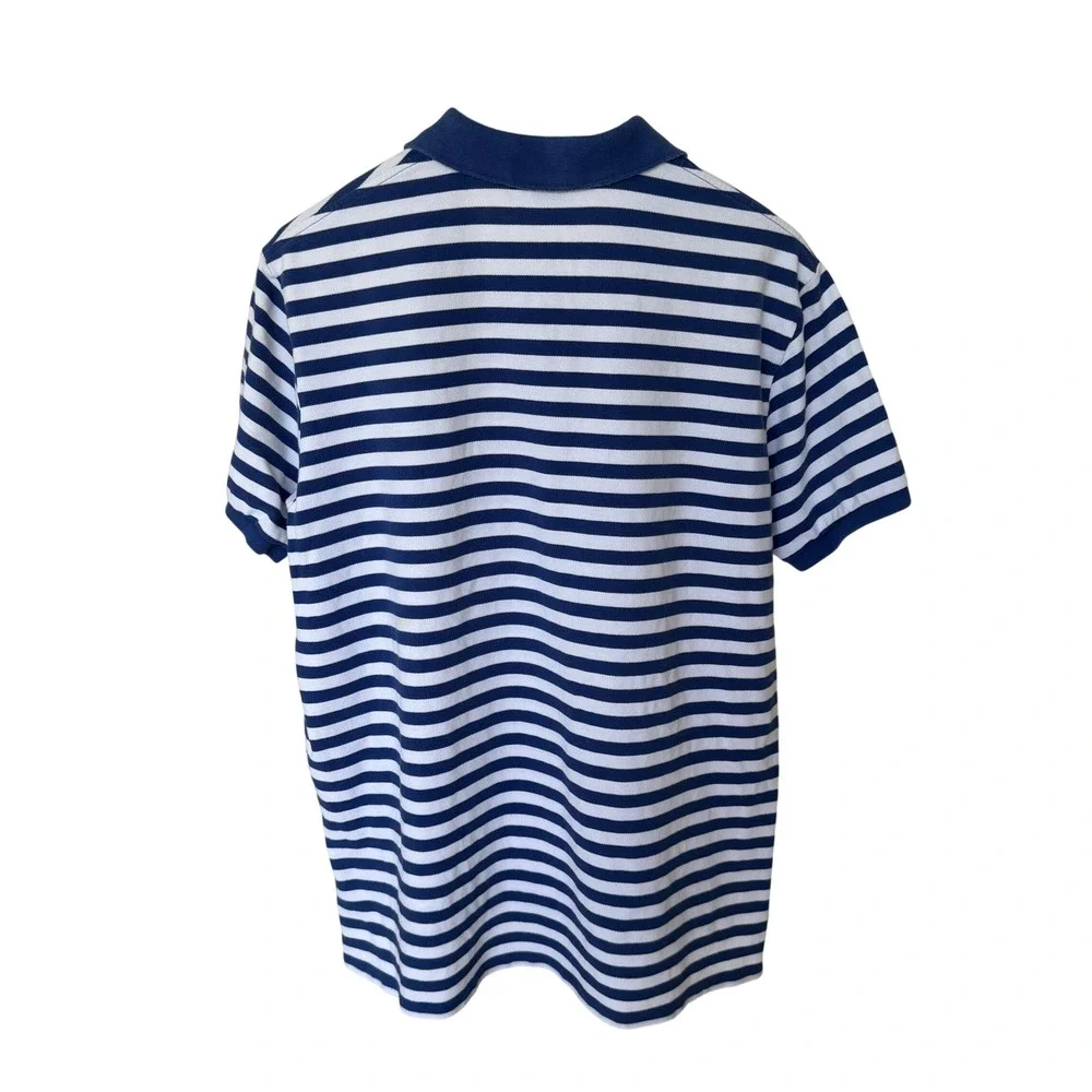 90's Polo Ralph Lauren XXL Blue White Striped Custom Fit Crest Polo Shirt